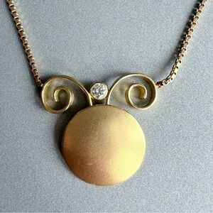 Marie Chamblin 18k Gold Diamond Disc Pendant on 14k Chain Necklace W/ Ap…